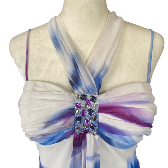 S.L. Fashions 8 multicolored sheer fully lined maxi dress padded embellished - Picture 5 of 16